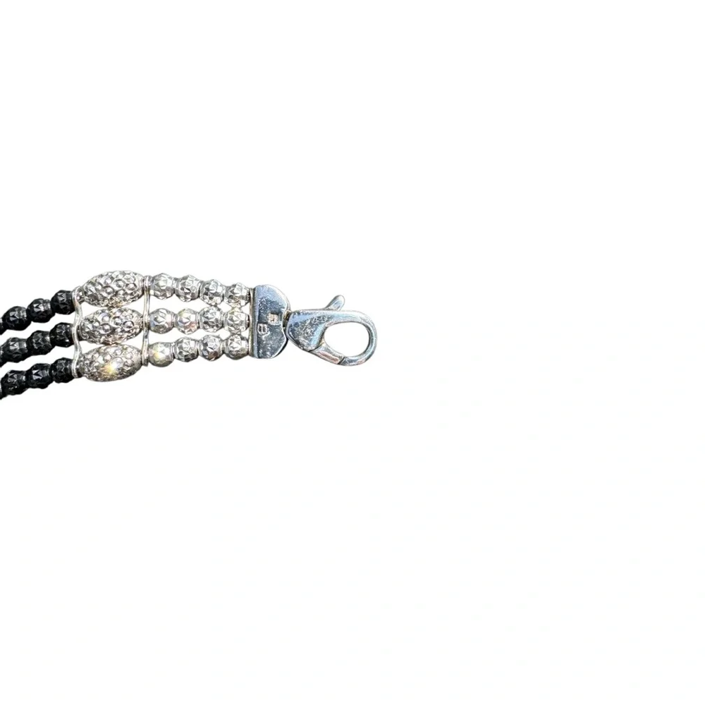 Black Beaded Bracelet with Silver Accents